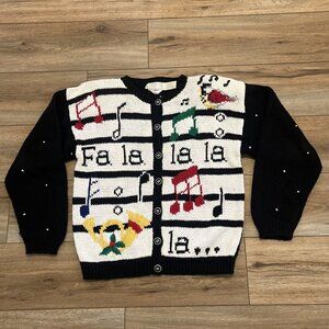 The Eagle’s Eye Cardigan Sweater SZ Medium Christmas Carolers Holiday 1990